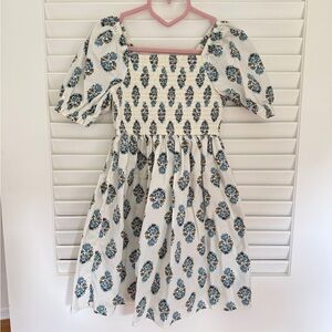 J. Crew Factory Floral Puff Sleeve Dress - Cream and Blue